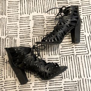 Black strappy lace heels